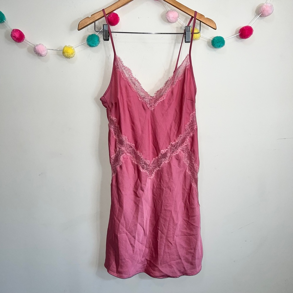 VS Victoria's Secret Pink Lace Lingerie Slip Dress Women's Size Medium
